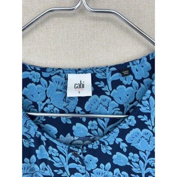 CAbi Dress S Blue Floral Java Tie Waist Button Up Short Pockets 5265 - Picture 4 of 9